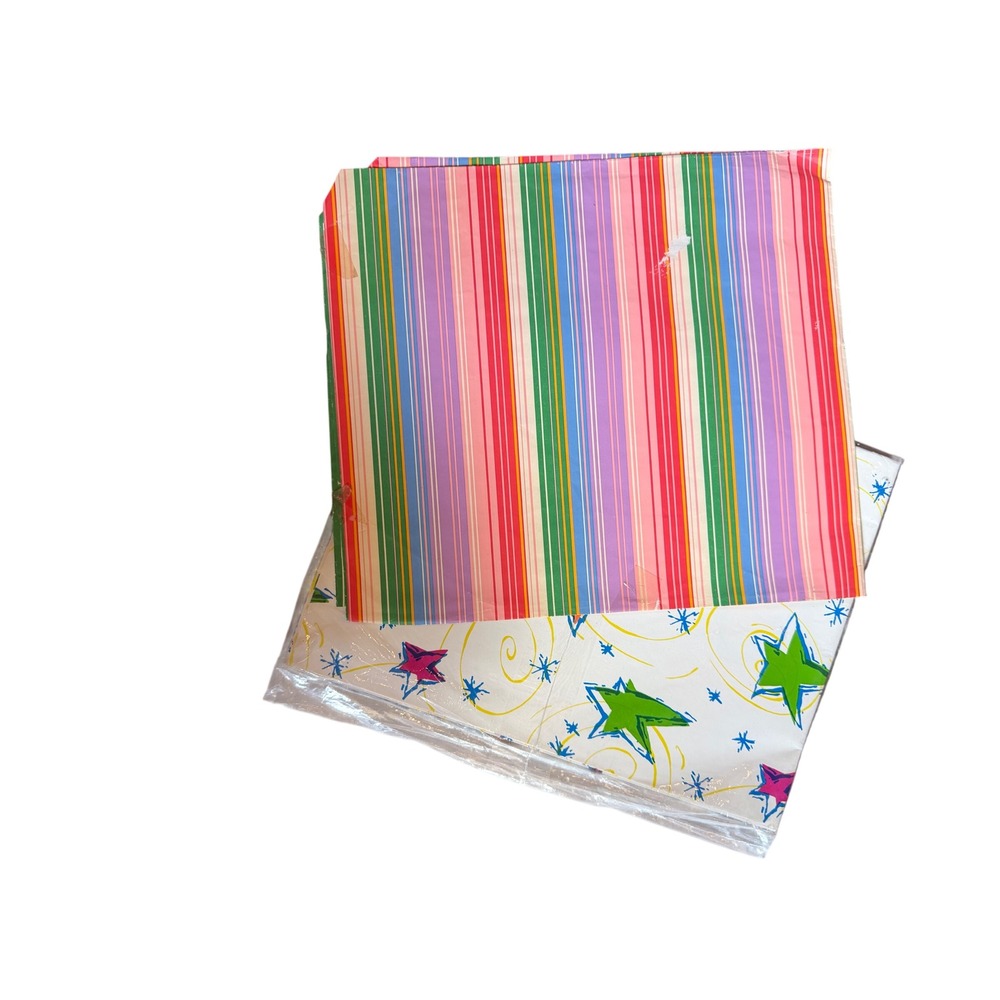 Vintage American Greetings Forget Me Not‎ Gift Wrap Stars Stripes 2 Sheets Multi
